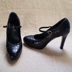Ralph Lauren Collection Crocodile/Alligator Mary Jane Heels Shoes~Black Genuine